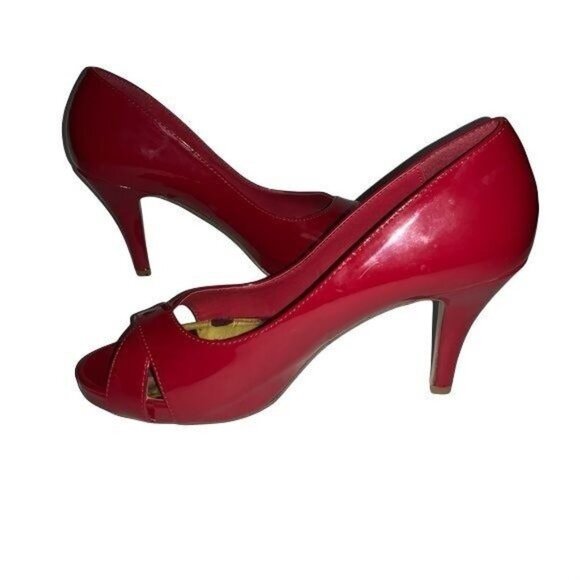 Madden Girl Red Patent Peep Toe Heels Womens Shoes Size 7M - Picture 4 of 6